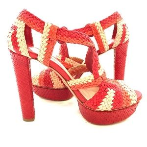 Prada Tricolor Woven Platform Heels